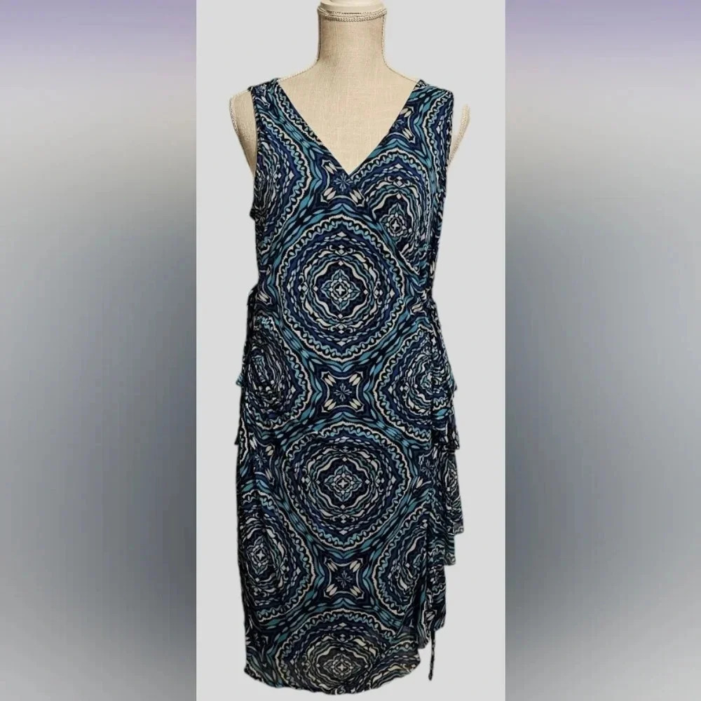 New York & Company geometric print dress Large Sleeveless Blue Van Gogh